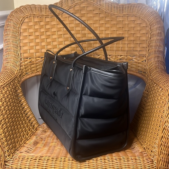 ♠️kate spade Ella Nylon Puffy Quilted Extra Large XL Tote Bag, Black NWT - Picture 9 of 15